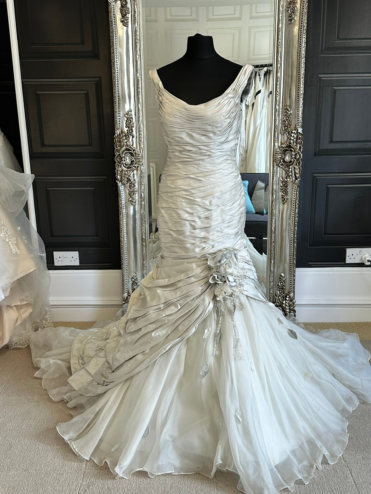ian stuart dress designer Ian Stuart ISL856 Off Shoulder Fit and Flare Dress Gold | Occasion Wear